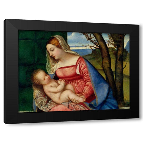 Madonna and Child Black Modern Wood Framed Art Print with Double Matting by Tiziano