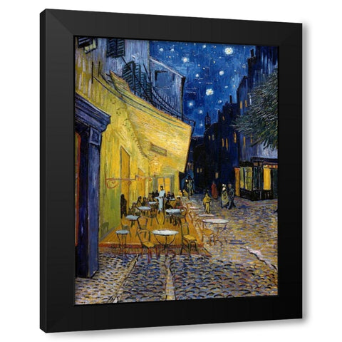 Cafe Terrace at Night Black Modern Wood Framed Art Print by Van Gogh, Vincent