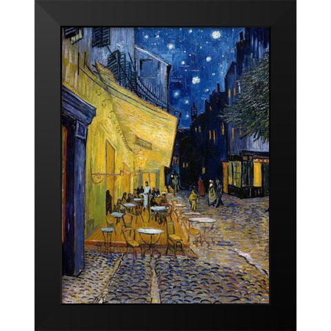 Cafe Terrace at Night Black Modern Wood Framed Art Print by Van Gogh, Vincent