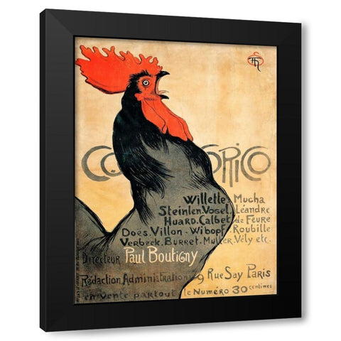 Cocorico Black Modern Wood Framed Art Print with Double Matting by Steinlen, Theophile