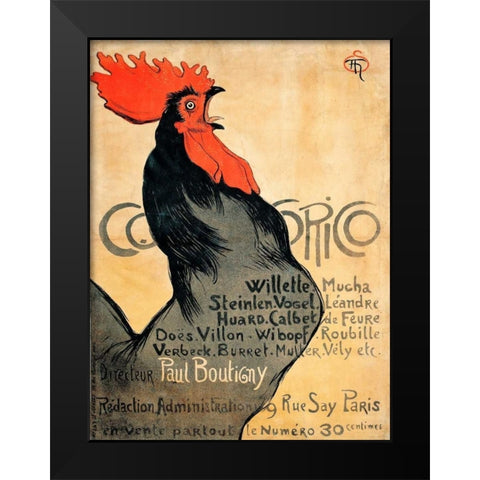 Cocorico Black Modern Wood Framed Art Print by Steinlen, Theophile