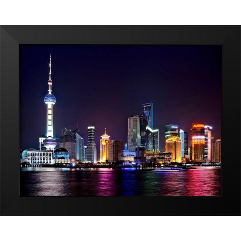 Shanghai at night Black Modern Wood Framed Art Print by Ratsenskiy, Vadim