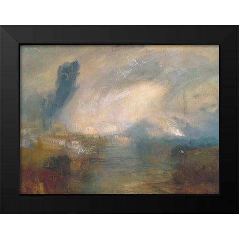 The Thames above Waterloo Bridge Black Modern Wood Framed Art Print by Turner, William