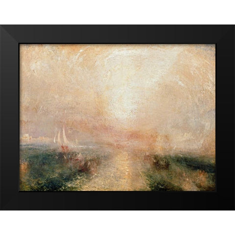 Yacht Approaching the Coast Black Modern Wood Framed Art Print by Turner, William