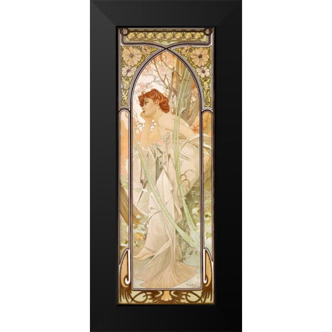 Times of the Day: Evening Black Modern Wood Framed Art Print by Mucha, Alphonse