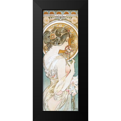La Primevere Black Modern Wood Framed Art Print by Mucha, Alphonse