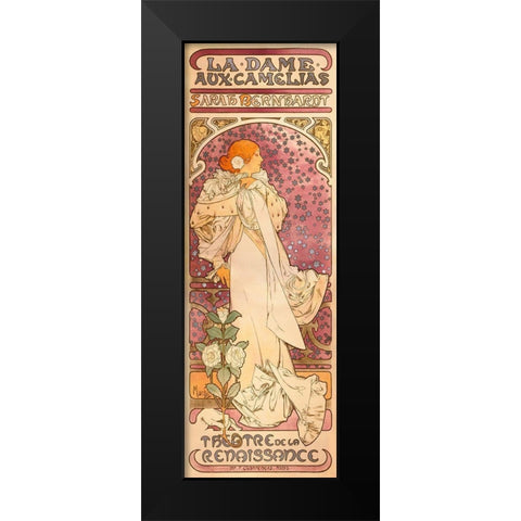 La Dame aux Camelias Black Modern Wood Framed Art Print by Mucha, Alphonse