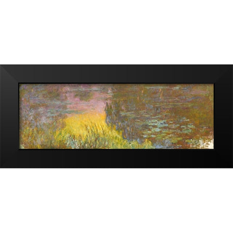 The Water Lilies - Setting Sun Black Modern Wood Framed Art Print by Monet, Claude