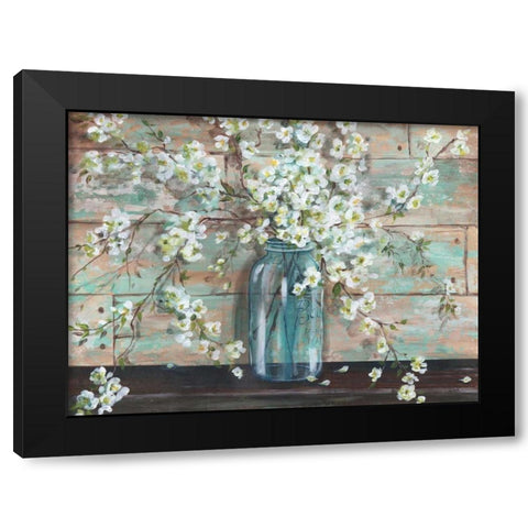 Blossoms in Mason Jar Black Modern Wood Framed Art Print by Tre Sorelle Studios