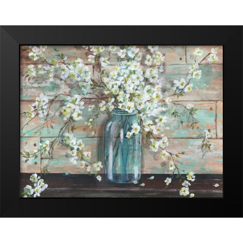 Blossoms in Mason Jar Black Modern Wood Framed Art Print by Tre Sorelle Studios