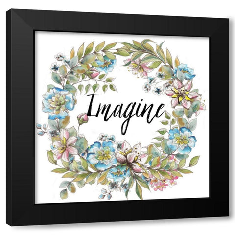 Boho Floral Wreath Imagine Black Modern Wood Framed Art Print by Tre Sorelle Studios