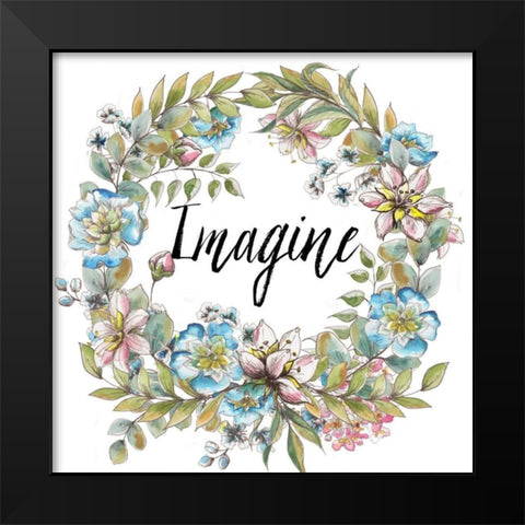 Boho Floral Wreath Imagine Black Modern Wood Framed Art Print by Tre Sorelle Studios