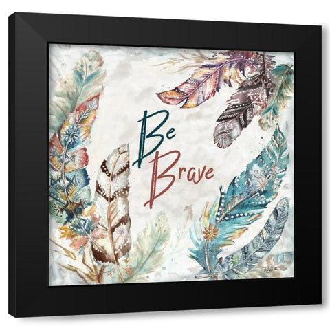 Tribal Feathers Square I Black Modern Wood Framed Art Print by Tre Sorelle Studios