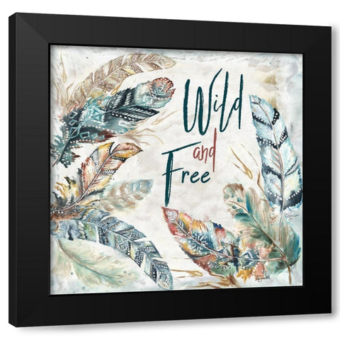 Tribal Feathers Square II Black Modern Wood Framed Art Print with Double Matting by Tre Sorelle Studios