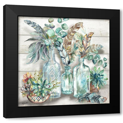 Tribal Feathers Still Life Black Modern Wood Framed Art Print with Double Matting by Tre Sorelle Studios