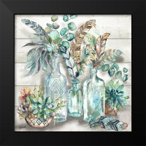 Tribal Feathers Still Life Black Modern Wood Framed Art Print by Tre Sorelle Studios