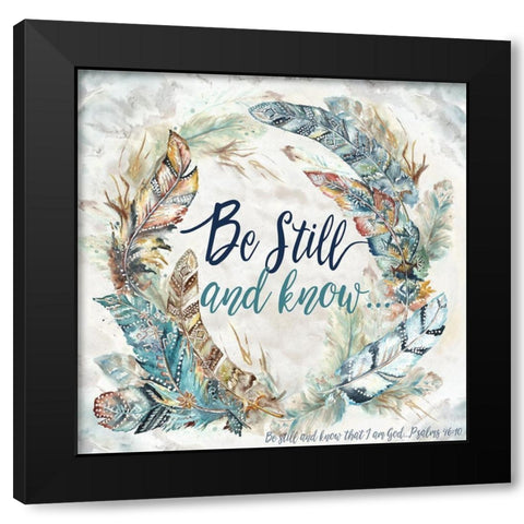Tribal Feathers Wreath I Black Modern Wood Framed Art Print with Double Matting by Tre Sorelle Studios