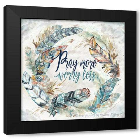 Tribal Feathers Wreath II Black Modern Wood Framed Art Print with Double Matting by Tre Sorelle Studios
