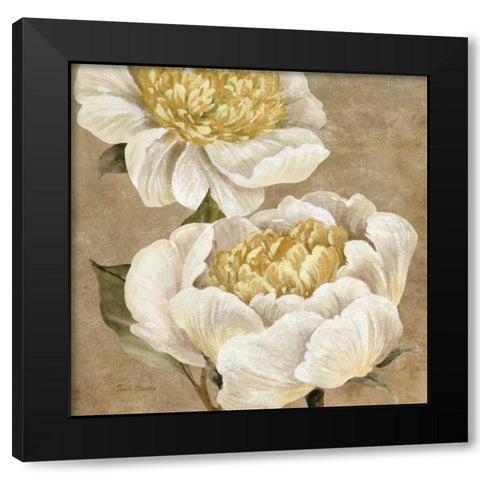 Up Close Cream Peony Black Modern Wood Framed Art Print with Double Matting by Gladding, Pamela