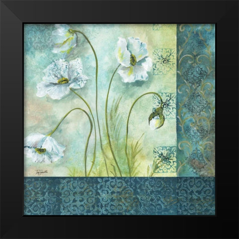White Poppy Garden II Black Modern Wood Framed Art Print by Tre Sorelle Studios