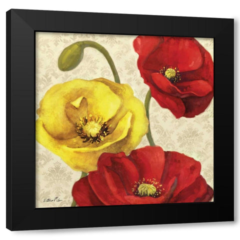 Red and Yellow Poppy Damask I Black Modern Wood Framed Art Print with Double Matting by Milan, Vittorio