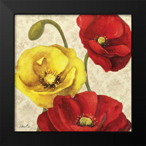 Red and Yellow Poppy Damask I Black Modern Wood Framed Art Print by Milan, Vittorio