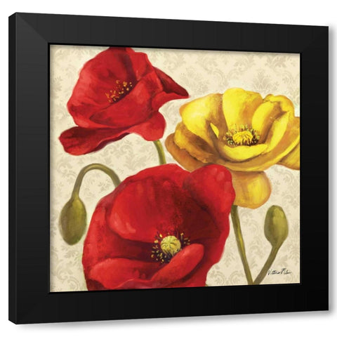 Red and Yellow Poppy Damask II Black Modern Wood Framed Art Print with Double Matting by Milan, Vittorio