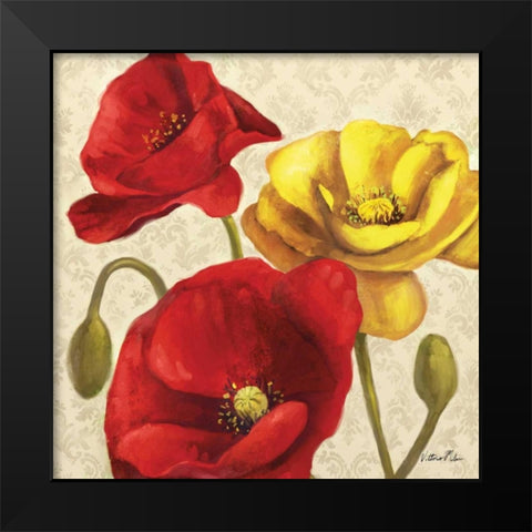 Red and Yellow Poppy Damask II Black Modern Wood Framed Art Print by Milan, Vittorio