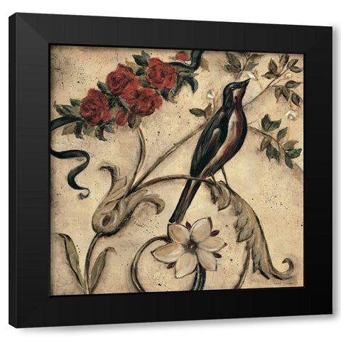 Crimson Song Bird 1 Black Modern Wood Framed Art Print with Double Matting by Lehman, Laurel