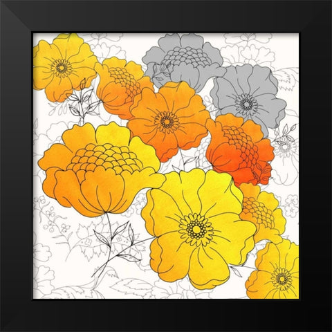 Groovy Floral Wallpaper Black Modern Wood Framed Art Print by Z Studio