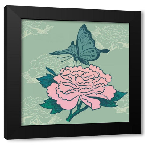 Chinoserie Wallpaper Pattern Black Modern Wood Framed Art Print with Double Matting by Z Studio