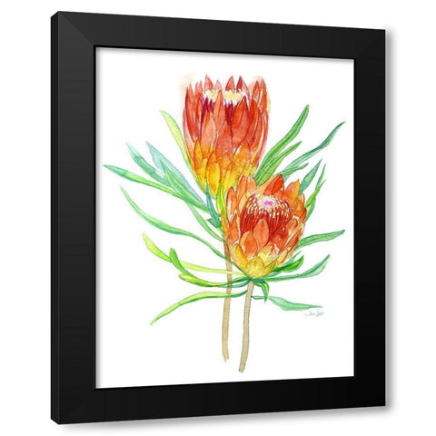 Tropical Blossoming Black Modern Wood Framed Art Print by Jing, Jin