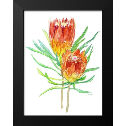 Tropical Blossoming Black Modern Wood Framed Art Print by Jing, Jin