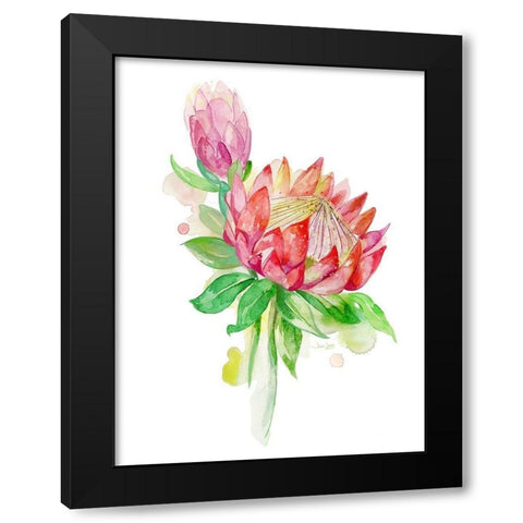 Tropical Blooming Black Modern Wood Framed Art Print by Jing, Jin