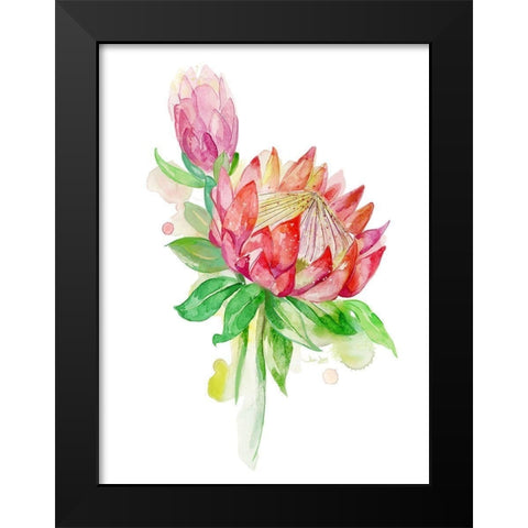 Tropical Blooming Black Modern Wood Framed Art Print by Jing, Jin