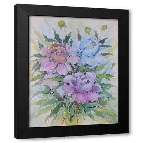 Soft Floral Black Modern Wood Framed Art Print with Double Matting by Mayskaya, Alisa