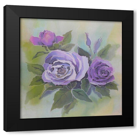 Purple roses Black Modern Wood Framed Art Print with Double Matting by Mayskaya, Alisa