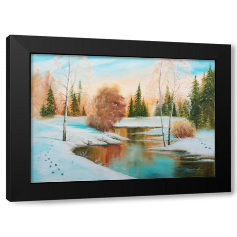 Oil forestlake I Black Modern Wood Framed Art Print by Natalia, Gusak