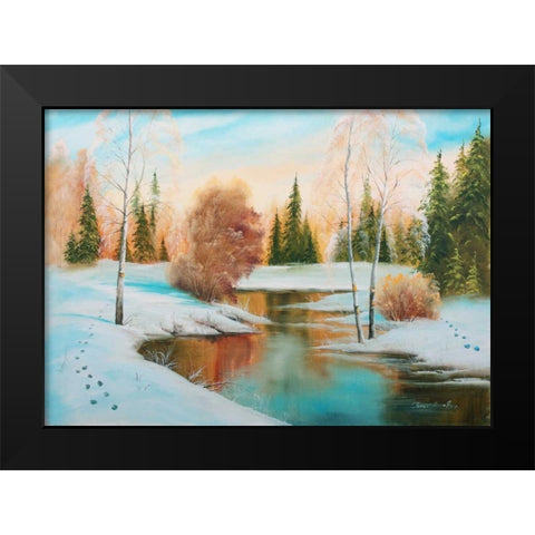 Oil forestlake I Black Modern Wood Framed Art Print by Natalia, Gusak