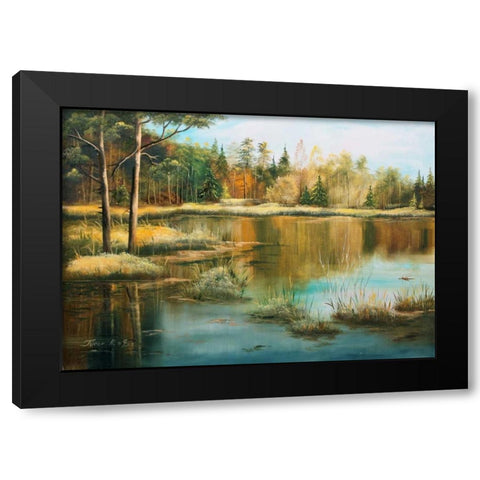 Oil forestlake II Black Modern Wood Framed Art Print by Natalia, Gusak