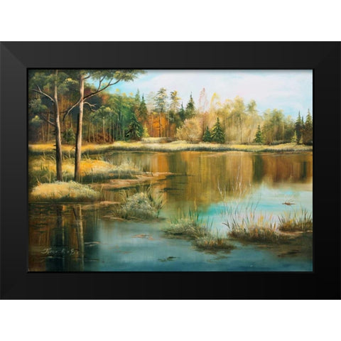 Oil forestlake II Black Modern Wood Framed Art Print by Natalia, Gusak