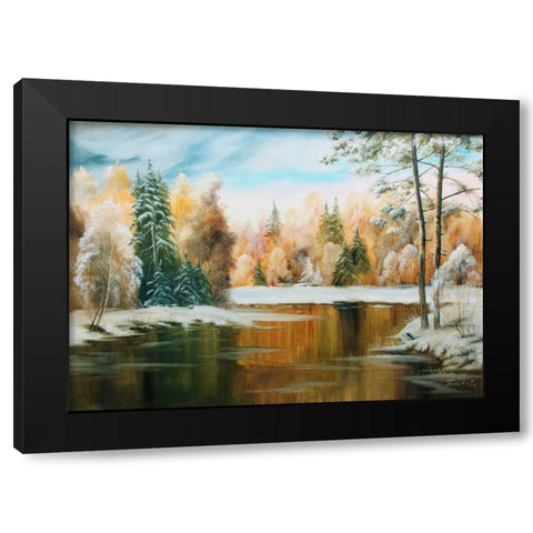 Oil forestlake III Black Modern Wood Framed Art Print by Natalia, Gusak