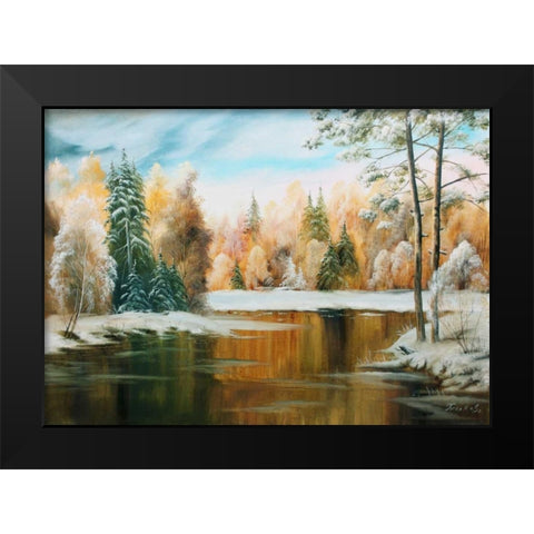 Oil forestlake III Black Modern Wood Framed Art Print by Natalia, Gusak
