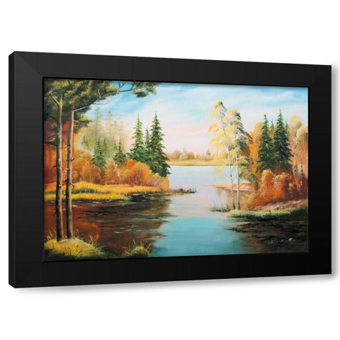 Oil forestlake IV Black Modern Wood Framed Art Print with Double Matting by Natalia, Gusak