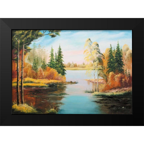 Oil forestlake IV Black Modern Wood Framed Art Print by Natalia, Gusak