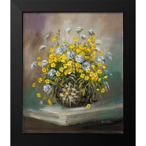 Basket in yellow Black Modern Wood Framed Art Print by Schottler, Katharina