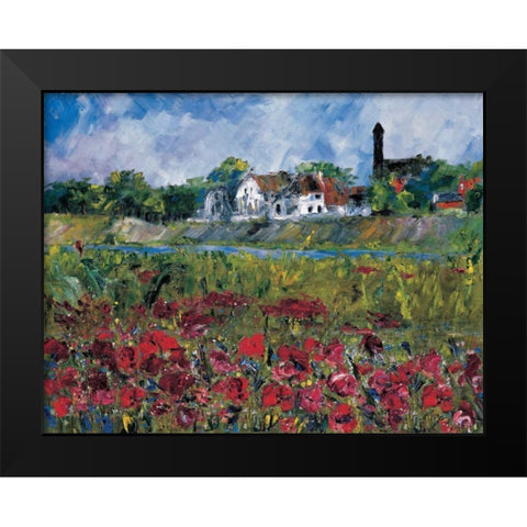 My village at the river Black Modern Wood Framed Art Print by Cruysberg, Marijke