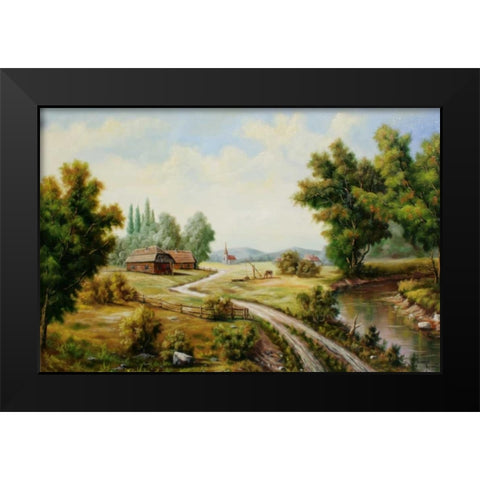 Selyskij Pejzaz Black Modern Wood Framed Art Print by Vlagyislav, Najgyonov