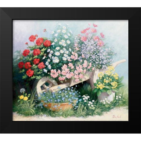 Flower parade Black Modern Wood Framed Art Print by Motz, Peter