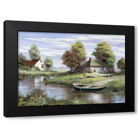 Fishing at the waterside Black Modern Wood Framed Art Print with Double Matting by Withaar, Reint